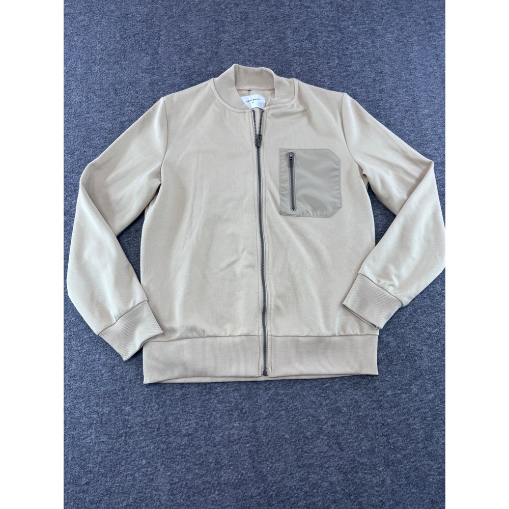 Contempo Mens Tan‎ Beige Full Zip Knit Bomber Jacket Size M